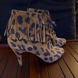 Saint Laurent Anita Brown Leopard Print Heeled Boots